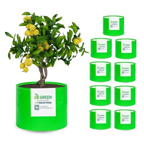 Image of HDPE Grow Bags for Plants 15X15 Inch (Pack of 10) | 260 GSM Heavy Duty UV-Protected Round Green Colour Plant Bags for Terrace and Vegetable Gardening | Strong & Reusable|