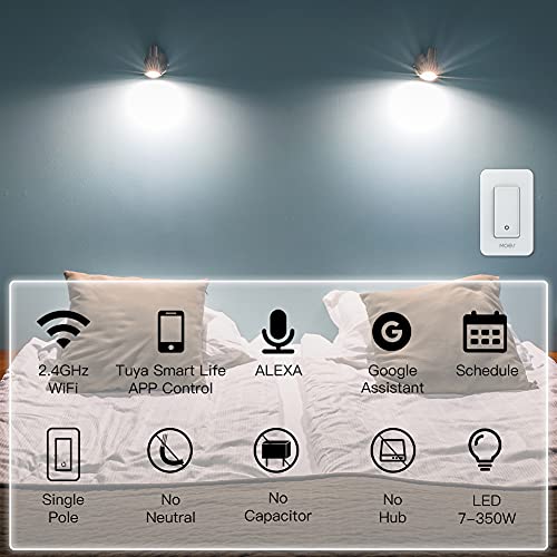 Moes Wifi Smart Light Switch No Neutral Wire, No Capacitor, No Hub Required, 2Nd Generation Single Live Wire Push Button, Tuya Smart Life App Remote Control Work With Alexa And Google Home, Minimum 7W #TOP5