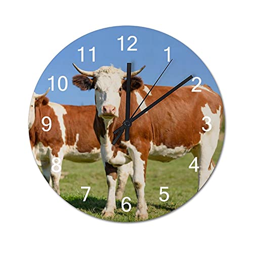 BYRON HOYLE Horloge murale en bois avec deux cornes en forme de vache à piles, décoration murale pour salon, cuisine, maison, salle de bain, chambre à...