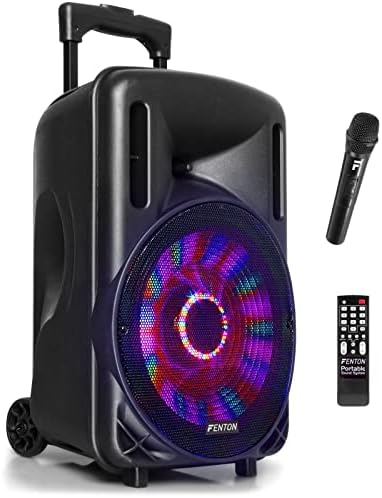 Fenton Portable Battery Powered Music System DJ Speaker 10" 450w Bluetooth, Party Lights & Microphone