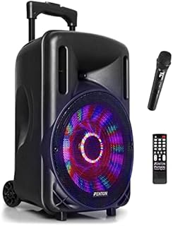Fenton Portable Battery Powered Music System DJ Speaker 10" 450w Bluetooth, Party Lights & Microphone