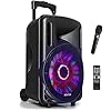 Fenton FT10LED – 10 Inch Mobiele Speaker op wielen 450 Watt met Ingebouwde Accu en LED Verlichting – voorzien van Draadloze Microfoon, Bluetooth, USB/SD MP3 Speler, Afstandsbediening