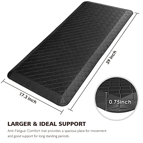 HappyTrends Kitchen Floor Mat - 4/5 Inch Thick Anti-Fatigue Kitchen Rug,Waterproof Non-Slip Kitchen Mats and Rugs Heavy Duty Ergonomic Comfort Rug for Kitchen,Office,Sink,Laundry,(17.3" x 39", Black) - Thumbnail 2