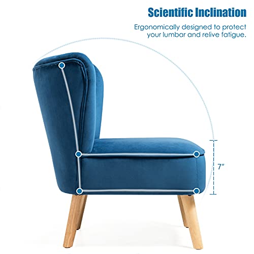 Safstar Armless Accent Chair, Velvet Modern Chair With Rubber Wood Legs And Thick Sponge Seat, Upholstered Leisure Wingback Sofa Chair For Living Room For Bedroom Living Room (1, Blue) #TOP4