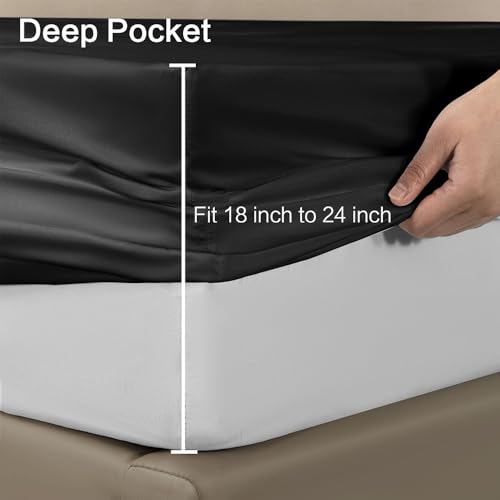 Image of Black Fitted Sheet,Full Size Fitted Sheet with Deep Pocket 18 inch,Ultra Soft & Breathable FittedSheet Easily Fits 18 inch to 24 inch Mattress