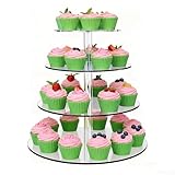 4 Layer Cupcake Display Stand Round Acrylic Clear Dessert Pastry Tower for Wedding Birthday Party Christmas Halloween Baby Shower Table Decoration