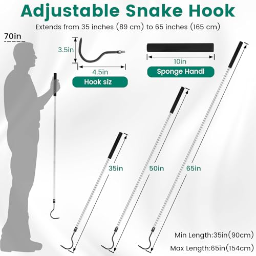 Image of Snake Hook, 35 inch-65 inch Reptile Snake Hook Heavy Duty Long for Ball Python Rattlesnakes Rattle Copperhead Removal with Sponge Grip and Stainless Steel Rubber Tip Hook