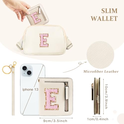 Image of COSHAYSOO Initial Wallet RFID Small Bifold Slim Letter Wallet for Women Teenager Girls Travel Daily Necessities Credit Cards Money Cash Coin Organizer, Off White, Compact, E