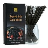 Black Hut Squid Ink Pasta, Skinny Capellini, Natural Ingredients, Spaghetti for Adult and Children,