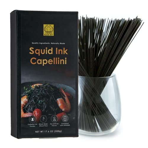 Black Hut Squid Ink Pasta, Skinny Capellini, Natural Ingredients, Spaghetti For Adult And Children, Contains Molluscs, Wheat, 17.6Oz/ 500G #TOP29