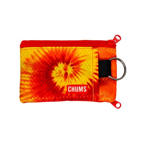 Image of Chums Surfshorts Wallet - Lightweight Slim Wallet with RFID Blocking Card & Clear ID Window - Zippered, Water Resistant w /Key Ring (Orange Tie Dye)