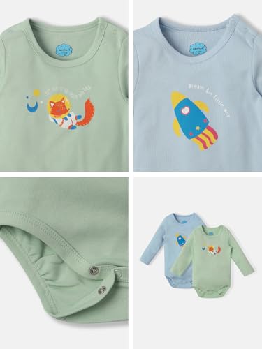 Image of Nautinati Baby Girls 100% Cotton Graphic Printed Pack of 2 Bodysuits /Onsies | Age 0-2 Years