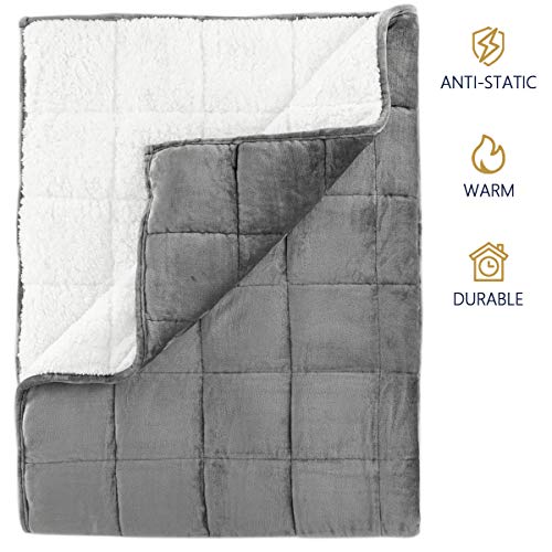 Weighted Sherpa Blanket Adults For Twin Full Bed ( 48"X72" 15Lbs), Mr.sandman Cozy Heavy Blanket Relieve Stress With Hug-Like Pressure Touch - Grey/White #TOP5