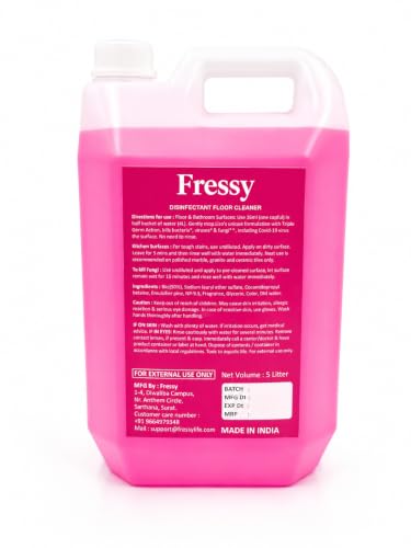 Image of FRESSY Disinfectant Floor Cleaner Liquid 5L - Rose Blossom Multi-Surface Cleaner for Bathroom, Tiles, Marble, Granite & Mosaic | Kills 99.9% Germs | Long Lasting Fragrance