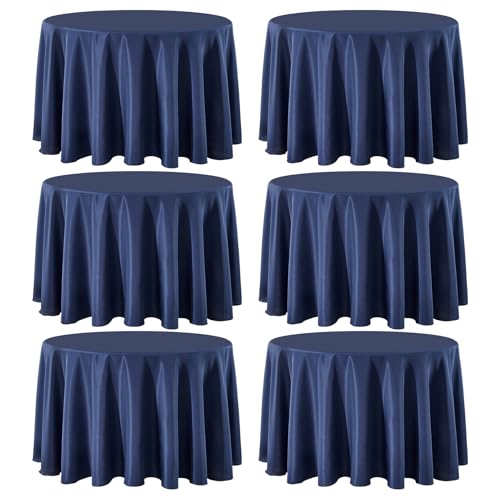 Aocoz Round Tablecloth 120 Inch Tablecloth 6 Pack Navy Blue Table Cloths Washable Decorative Linen Polyester TableClothes Cover for Dining Table Banquets Buffet Parties and Wedding