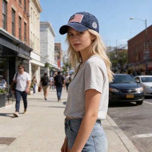 Image of American-Flag-Embroidery-Baseball-Cap for Men Women Low Profile Adjustable Dad Hat Washed Vintage Patriotic Hat