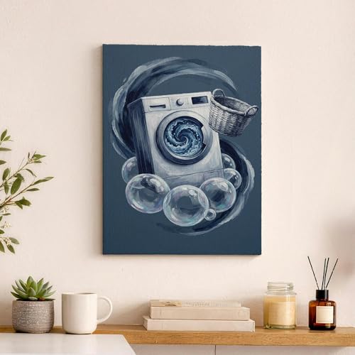 Lienzo decorativo azul de lavadora en 12x16 pulgadas para el hogar