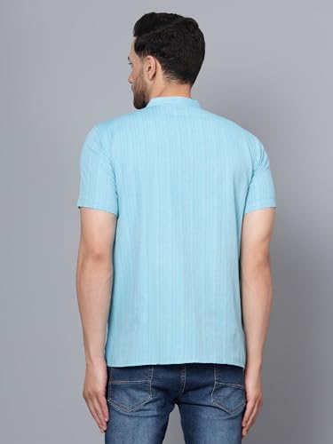 Image of LATEST CHIKAN Men's Cotton Regular Casual Strped Short Kurta Half Sleeves - (SK-LJ.DS.AS)