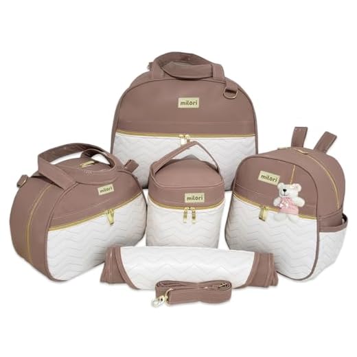 Bolsas de Maternidade com Mochila Bordado Zigzag Branco material Térmico Impermeável Cor: Nude