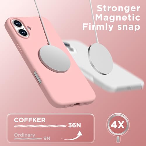 Image of Magnetic for iPhone 16 Case, Compatible with Magsafe, Suction Cup Phone Mount, [2 Screen Protectors][Camera Lens Protector] Silicone Shockproof Protective Slim Phone Cover 6.1 inch, Peach Pink