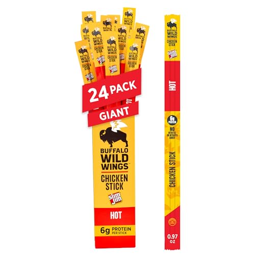 Slim Jim Giant Smoked Chicken Sticks, Buffalo Wild Wings Hot Flavor, 6g Protein per Stick, Easter Basket Stuffer for Men, 0.97 oz. (24 Count)
