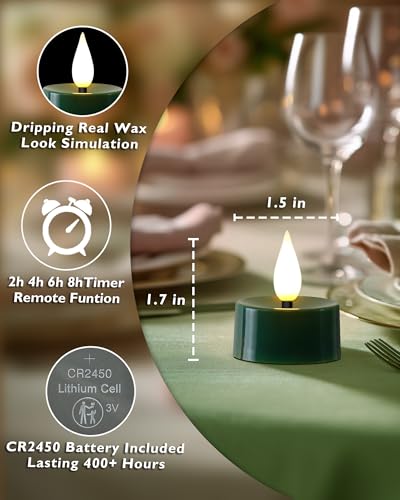 Velas de té con temporizador verde Amagic a pilas seguras para niños y hogar 2