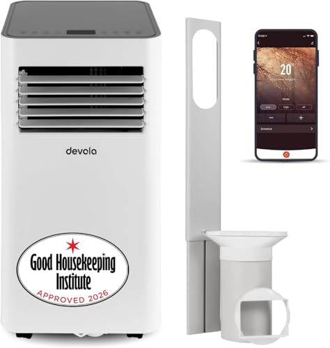 Devola 9000 BTU WiFi Portable Air Conditioner, 4-in-1 Cooling, Dehumidifier Fan Modes & Sleep Mode, 24H Timer, 2 Window Venting Kit Included, Air Conditioning Unit For Rooms Up to 20㎡