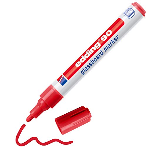 edding 90 glassboard marker - red - 1 glass pen - round nib 2-3 mm - washable window marker pen - for writing and marking on glass surfaces such as windows and glassboards - dry-wipeable