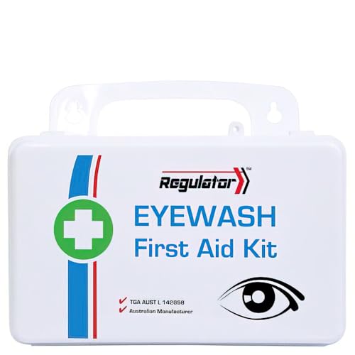 REGULATOR Eyewash First Aid Kit, eyewash emergency eye irrigation set for workplaces and vehicles, compact weather‑resistant case, 21 cm by 7.5 cm by 13 cm case, single unit