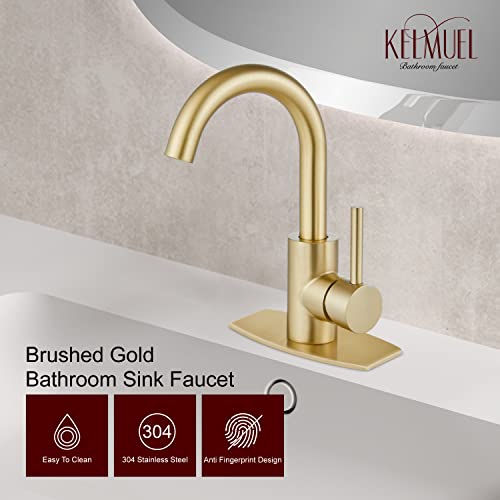 Bar Sink Faucet,Kelmuel Sink Faucet Single Hole Gold For Bathroom Kitchen,1-3 Hole Sink Faucet With 6 Inch Deck Plate,Pop-Up Drain #TOP7