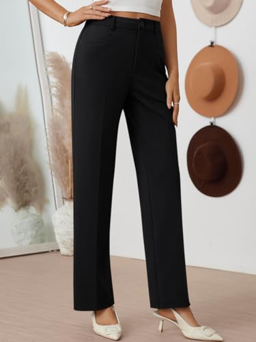 LILLUSORY Women Straight Leg Dress Pants High Waisted Business Casual Work Trousers with Pockets3