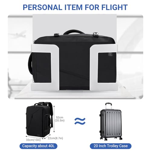 Star Cloud Handgepäck Rucksack, 40L Groß Reiserucksack Kofferrucksack Flugzeug Tasche, Travel Backpack Carry On Luggage für 17 Zoll Laptop, Reisetasche Koffer Herren Damen Cabin Bag für Reise, Schwarz