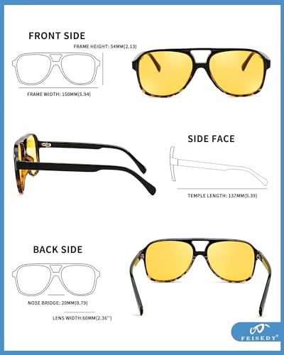 Image of FEISEDY Vintage Retro 70s Plastic Aviator Sunglasses Women Men Classic Large Squared Frame B2751