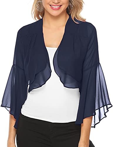 Totatuit Womens Bolero Shrugs Open Front Chiffon Shrug Short Sleeve Sheer Cardigan Shrugs
