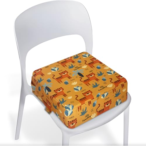 Toddler Booster Seat for Dining Table, Portable Booster Seat for Kitchen Chair, 4 Inch High-Density Foam Cushion with Adjustable Safety Straps and Non-Slip Bottom, Perfect for Kids Travel and Daily
