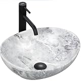 Rea - Lavabo Da Appoggio Sofia Stone Lavandino Bagno 410 X 345 X 150 mm In Ceramica (Grigio, Imitazione Marmo)