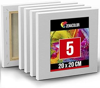 Zenacolor - Set of 5 Paint Canvases 20x20cm - Canvas For Painting Acrylic Paint, Oil Paint, Watercolour Paint - Painting Canvas 100% Cotton Acid-Free Blank Canvas with Wooden Frame