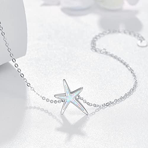 Image of Cuoka Starfish Bracelet 925 Sterling Silver with White Fire Opal Chain Bracelets Ocean Jewelry Birthday For Women