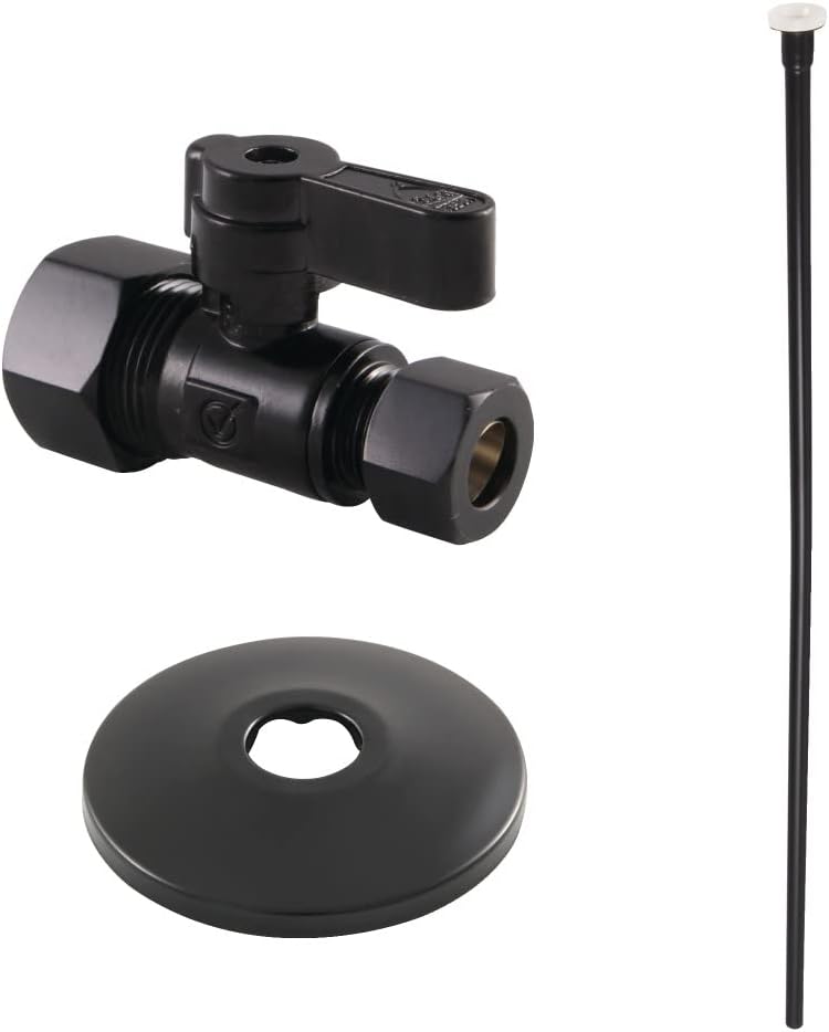 Kingston Brass KF53350TKF20 Toilet Supply Kit, 5/8" OD x 3/8" OD Comp Straight Valve, Matte Black