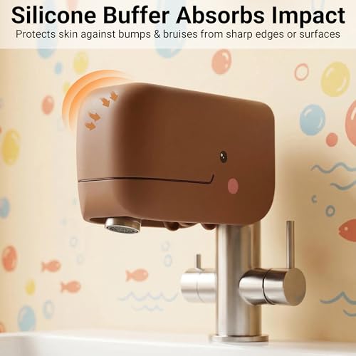 Image of Adorila Whale Silicone Spout Cover for Bathtub Faucet, Adjustable Straps for Roman Tub & Deck Mount, Soft Protective Guard (Brown)