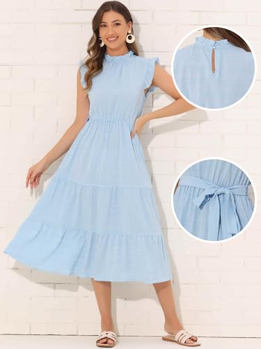 Image of Allegra K Midi Dresses for Women's Ruffled Sleeve Mock Neck Casual Dress