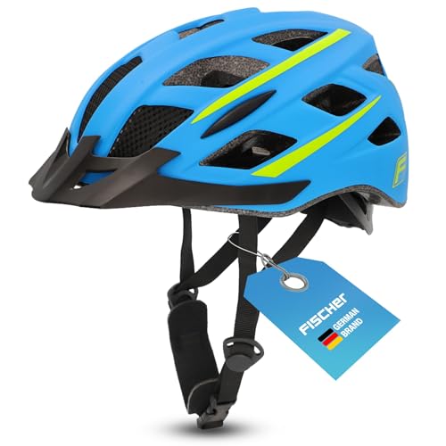 FISCHER Erwachsene Fahrradhelm, Radhelm, Cityhelm, Mountainbike-Helm Urban Montis, S/M, 52-59cm, blau gelb, mit beleuchtetem Innenring-System