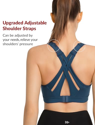 Image of Yvette Criss Cross Adjustable High Impact Running Bra | Pickleball Tennis, Big Bust Plus Size, Adjustable Strap, Wireless Sewn in Pads, No Bounce, Full Coverage, Moisture-Wicking