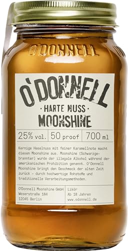 O'Donnell Harte Nuss Likör Haselnuss mit Whiskey & Karamell Aroma (700ml) - Made in Berlin - Nusslikör im Original Moonshine Schnaps Mason Jar - 25% Spirituose Pur oder als Cocktail genießen