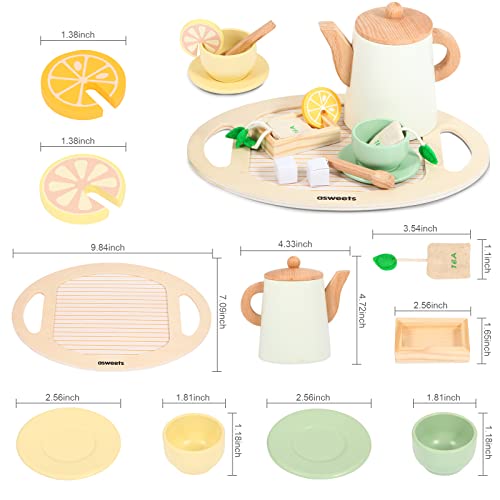 Asweets Wooden Tea Set For Little Girls,Tea Party Set Play Kitchen Accessories For Kid Playset Pretend Toddler Tea Set Toy #TOP1