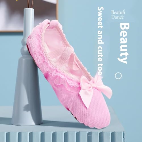 Soft Soled Dance Shoes - Bow Tie Lace Canvas Ballet Shoes & Ballet Flats for Girls Perfect for Toddler/Little Kid/Big Kid2