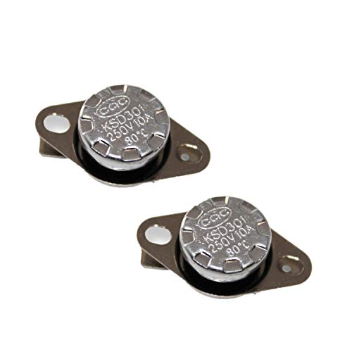 CompStudio 2 Pcs Temperature Controlled Switch Thermostat KSD301 80 Celsius Normal Close N.C 10A 250V