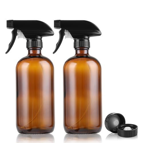 ASelected 2 botellas de spray de limpieza de vidrio de 500 ml, botella de spray de vidrio ámbar, botella de spray reutilizable, limpieza de jardín para el cabello, pulverizador de gatillo ajustable,