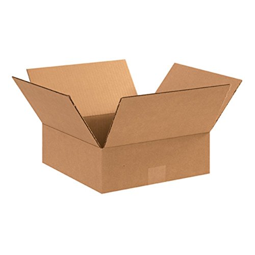 Image of BOX USA 12124 Flat Corrugated Cardboard Box 12 inch L x 12 inch W x 4 inch H, Kraft, For Shipping, Packing and Moving (Pack of 25)