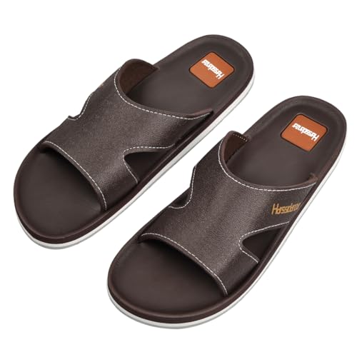 Harssidanzar Men Vintage Slide Sandals Comfortable Lightweight Summer Beach Slides for Men slip on Sandals KM232US4